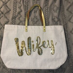 Mud Pie Ivory Canvas Tote with Pocket